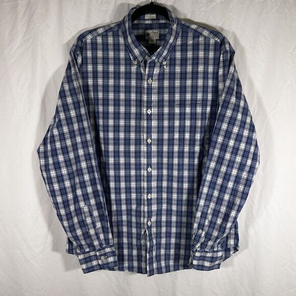 J Crew Shirt Men's Large Blue White Plaid Button Up Long Sleeve Tailored - Picture 1 of 11